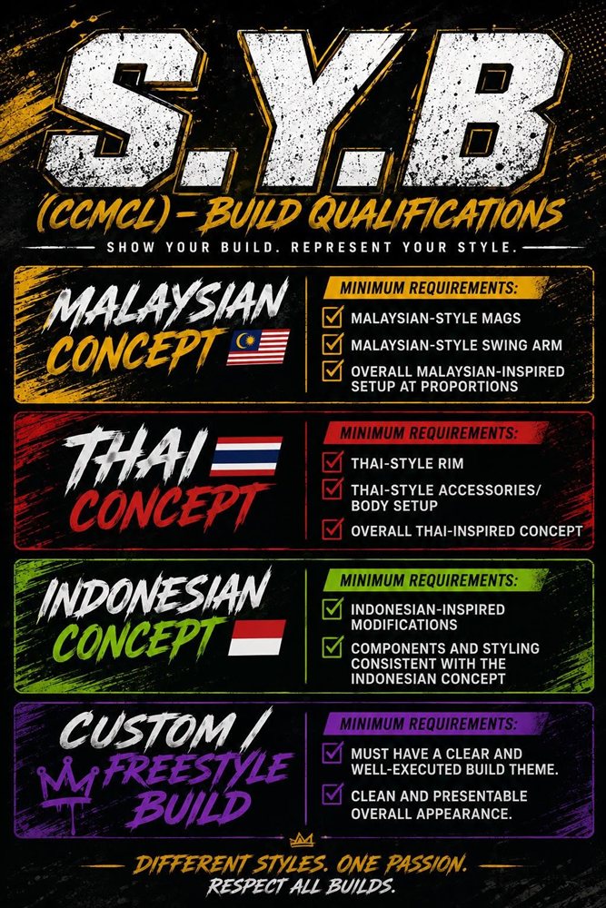 S.Y.B build qualifications — Malaysian, Thai, Indonesian and custom freestyle concepts